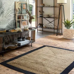 Alfombra de yute natural/negro 120x170cm