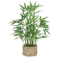 Bambú artificial con cesto de rafia