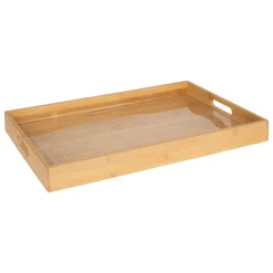 Bandeja rectangular beige de bambú
