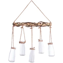 Barra De Madera C/5 Jarrones Colgantes