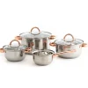 Batería Cocina 4 Pzas Inox C/Asas Bronce