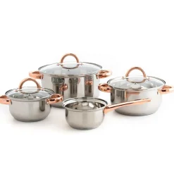 Batería Cocina 4 Pzas Inox C/Asas Bronce
