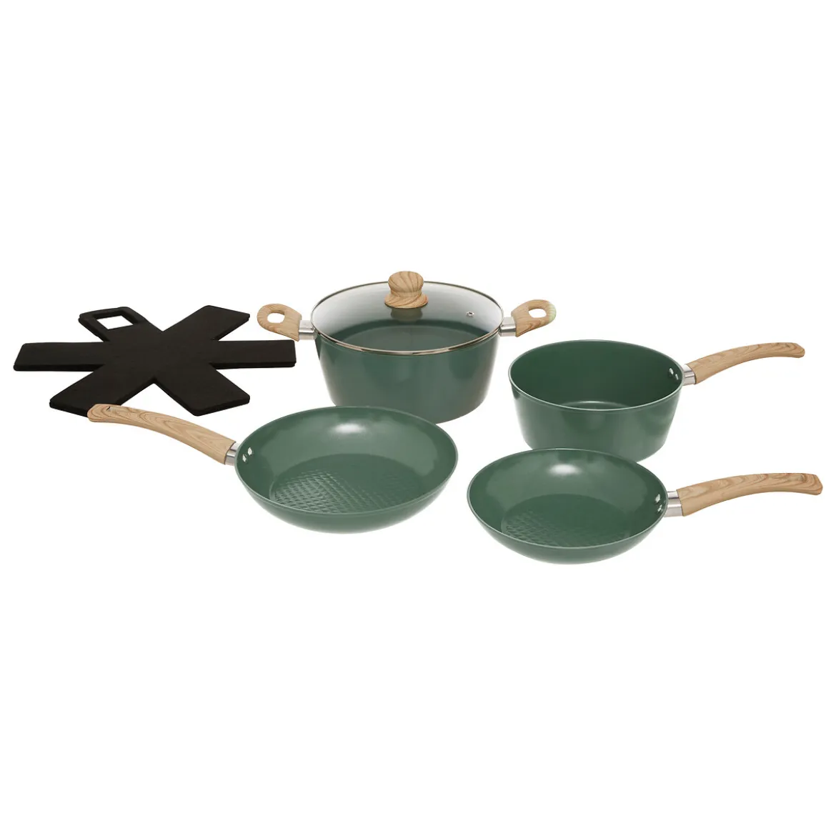 Batería de cocina de 4 piezas verde de aluminio