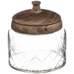 Bombonera De Vidrio C/Tapa Madera 13Cm