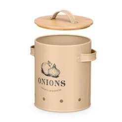 Bote para cebollas beige de metal