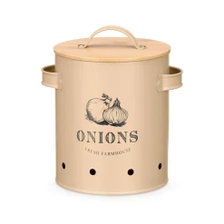 Bote para cebollas beige de metal