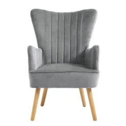 Butaca DIANA gris de terciopelo y madera