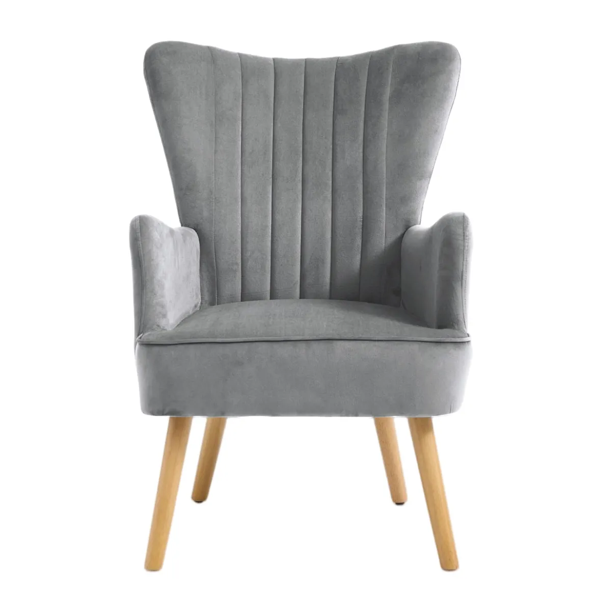Butaca DIANA gris de terciopelo y madera