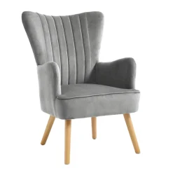 Butaca DIANA gris de terciopelo y madera