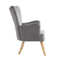 Butaca DIANA gris de terciopelo y madera