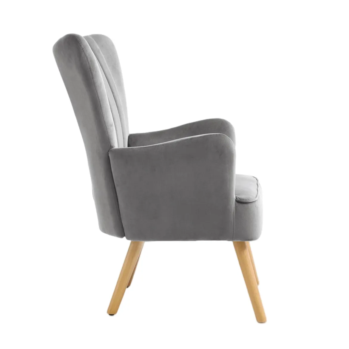 Butaca DIANA gris de terciopelo y madera
