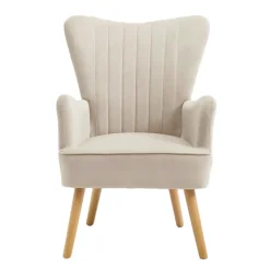 Butaca DIANA taupe de terciopelo y madera