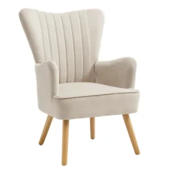 Butaca DIANA taupe de terciopelo y madera