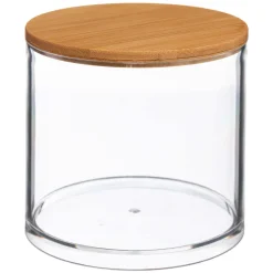 Caja Acrílica C/Tapa De Bambú P/Algodones