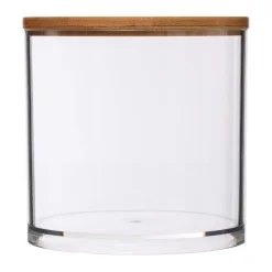 Caja Acrílica C/Tapa De Bambú P/Algodones