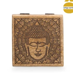 Caja cuadrada buda de madera de mango