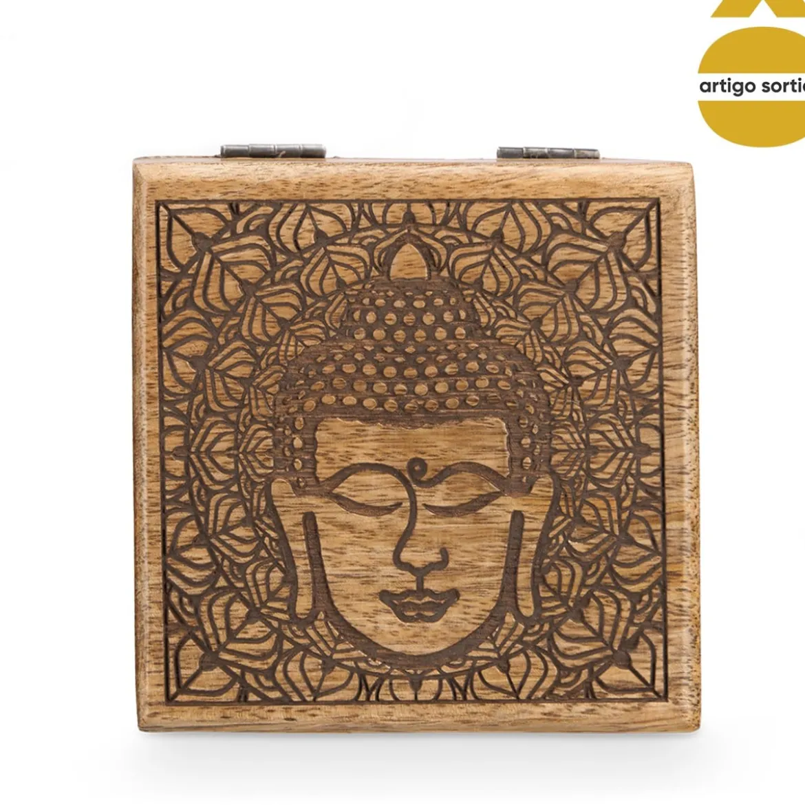 Caja cuadrada buda de madera de mango