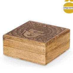 Caja cuadrada buda de madera de mango