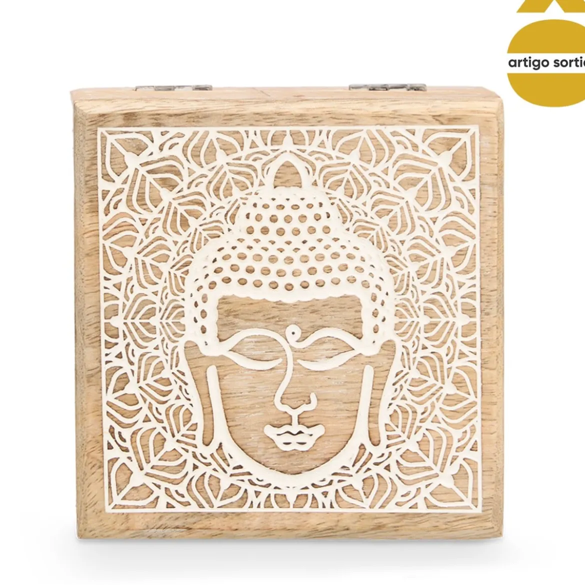 Caja cuadrada buda de madera de mango