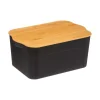 Caja de almacenaje negra con tapa de bambú 6.5L