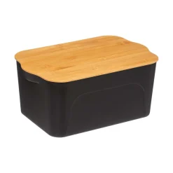 Caja de almacenaje negra con tapa de bambú 6.5L
