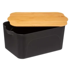 Caja de almacenaje negra con tapa de bambú 6.5L