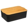 Caja de almacenaje negra con tapa de bambú 13.5L