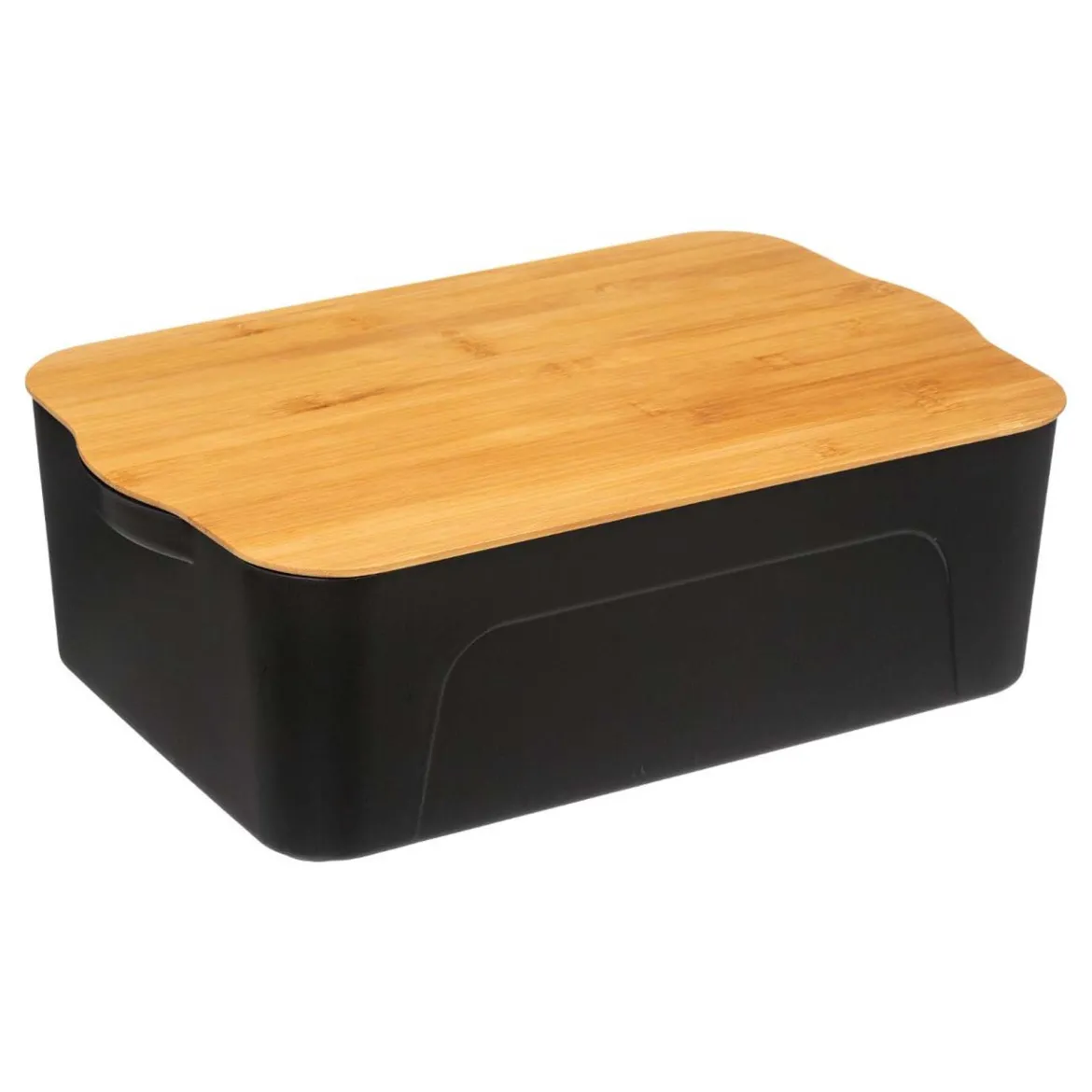 Caja de almacenaje negra con tapa de bambú 13.5L