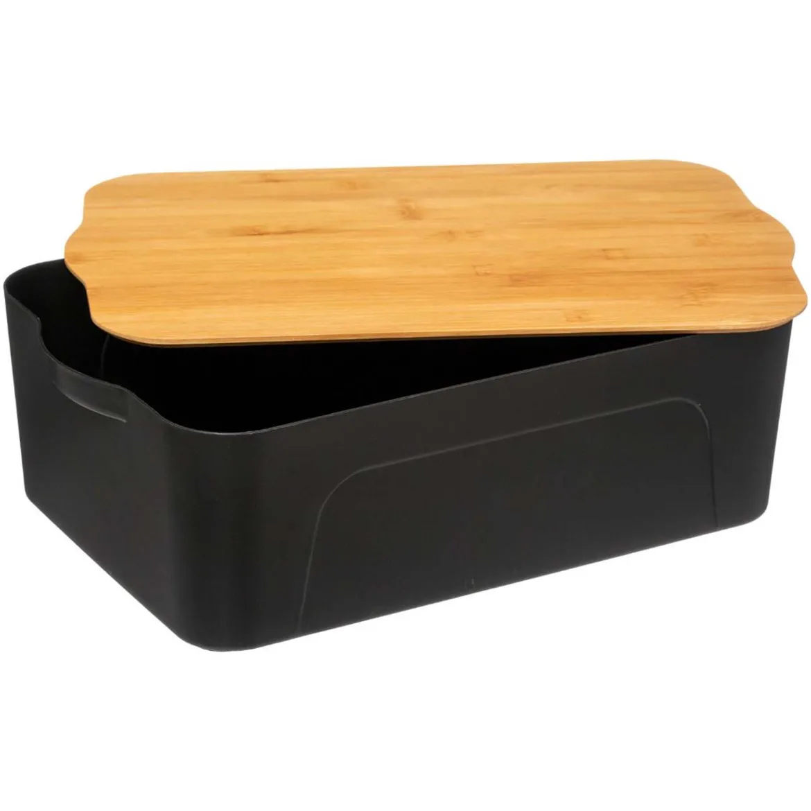 Caja de almacenaje negra con tapa de bambú 13.5L