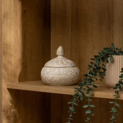 Caja decorativa ORIENTAL 15.5cm beige poliresina