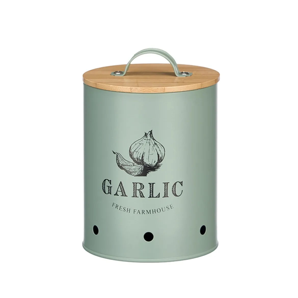 Caja para ajos verde metálica con tapa de bambú