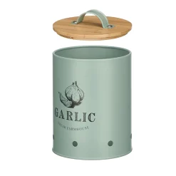 Caja para ajos verde metálica con tapa de bambú
