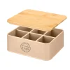 Caja para té beige con tapa de bambú