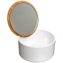 Caja P/ Baño Con Tapa De Bambú Y Espejo