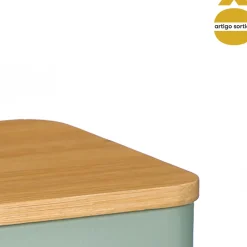 Caja verde de metal con tapa de bambú 13,5cm
