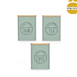Caja verde de metal con tapa de bambú 13,5cm