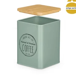 Caja verde de metal con tapa de bambú 13,5cm