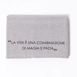 Camino de mesa con frase taupe 50x140cm
