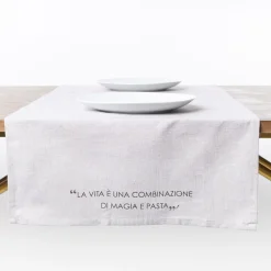 Camino de mesa con frase taupe 50x140cm