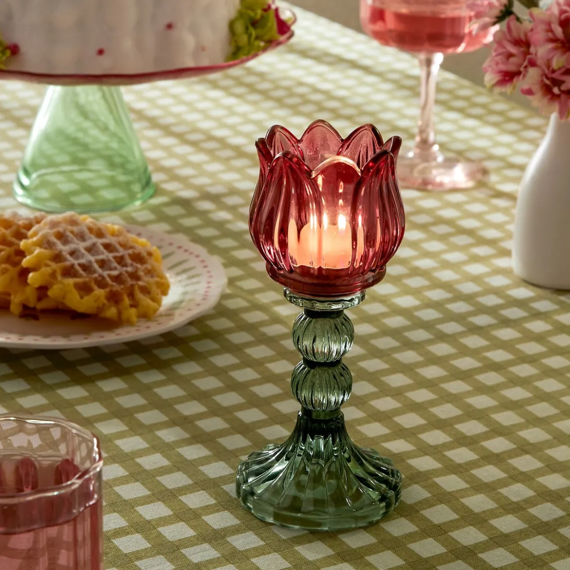 Candelabro FLEUR DE ROSE de vidrio 17cm