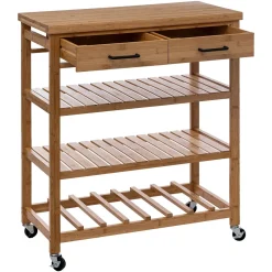 Carrito auxiliar de cocina de bambú c/3 estantes
