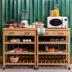 Carrito auxiliar de cocina de bambú c/3 estantes