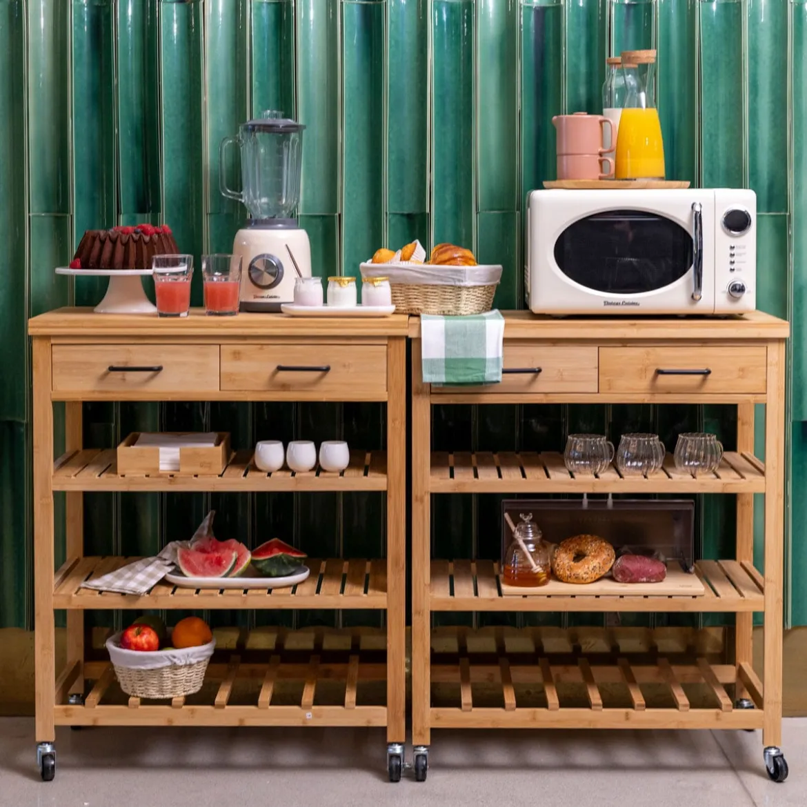 Carrito auxiliar de cocina de bambú c/3 estantes
