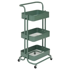 Carrito cocina verde de metal con 3 niveles