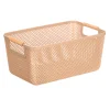 Cesta beige con asa de bambú 27,5x18cm