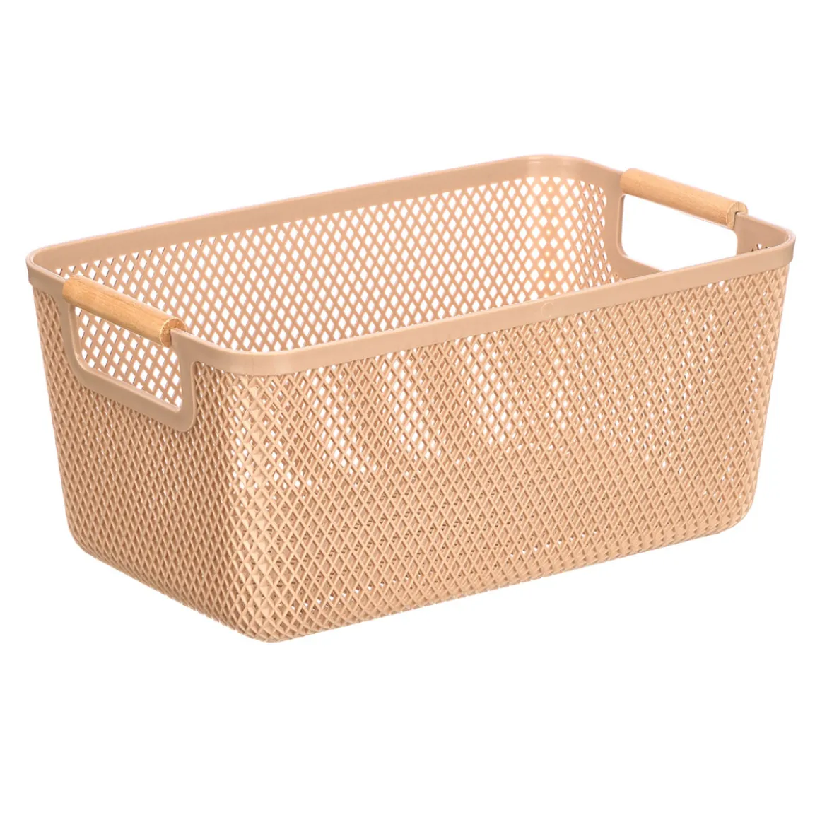 Cesta beige con asa de bambú 27,5x18cm