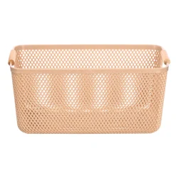 Cesta beige con asa de bambú 27,5x18cm