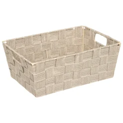 Cesta de almacenaje beige de poliéster 28cm