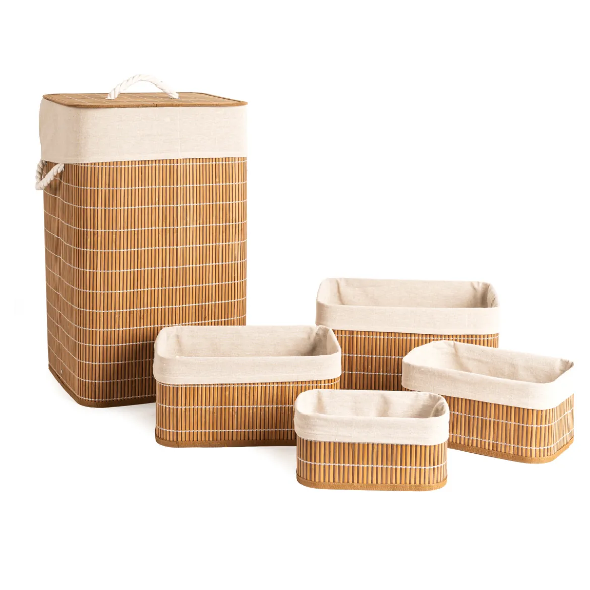 Cesta De Bambú Forrada Con Tela