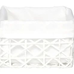 Cesta de baño blanca forrada con tejido 11x15cm